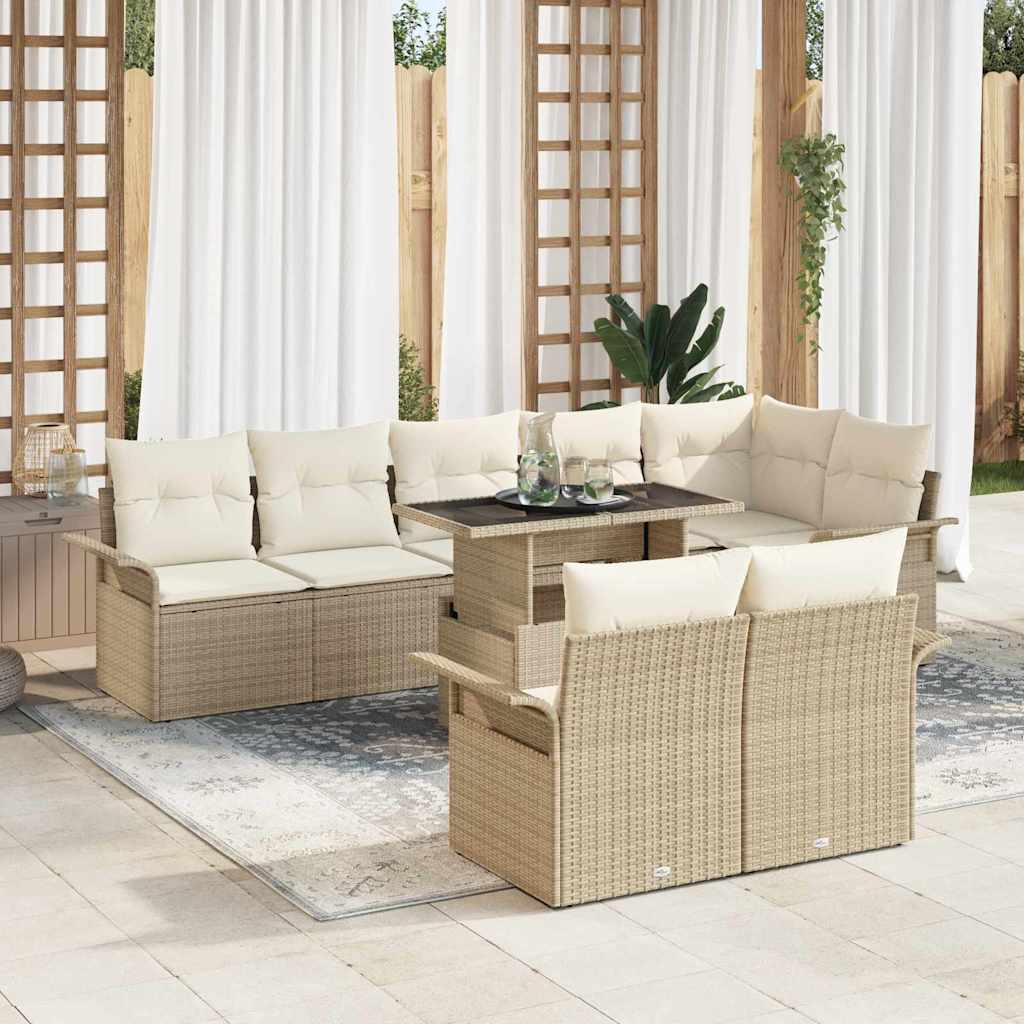 Gartensofa-set mit Kissen 9 pcs Beige Poly-Rattan