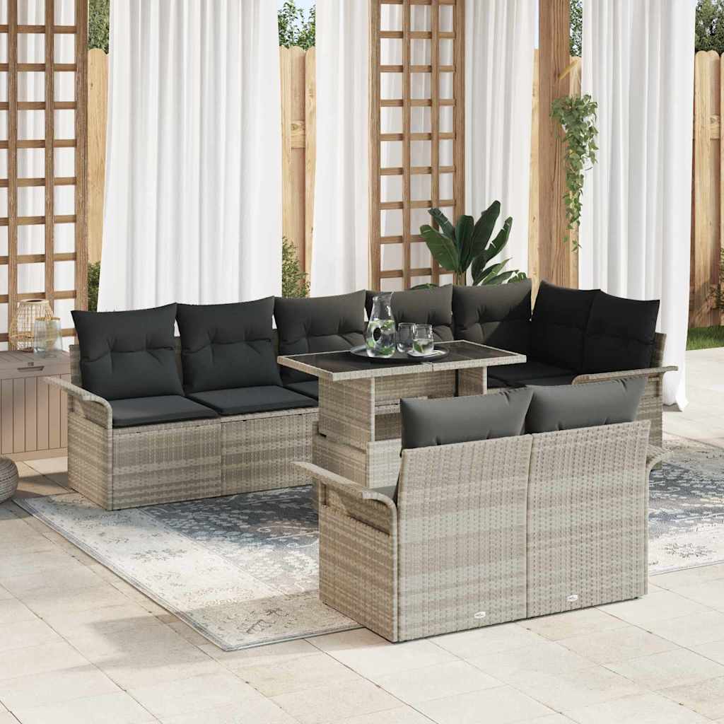 Gartensofa-set mit Kissen 9 pcs Hellgrau Poly-Rattan