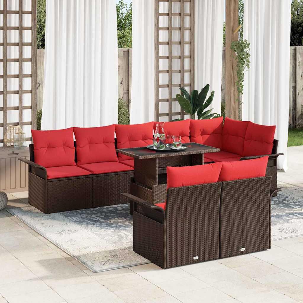 Gartensofa-set mit Kissen 9 pcs Braun Poly-Rattan