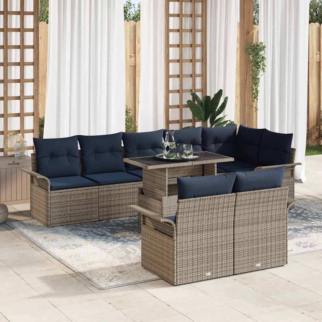 Gartensofa-set mit Kissen 9 pcs Grau Poly-Rattan