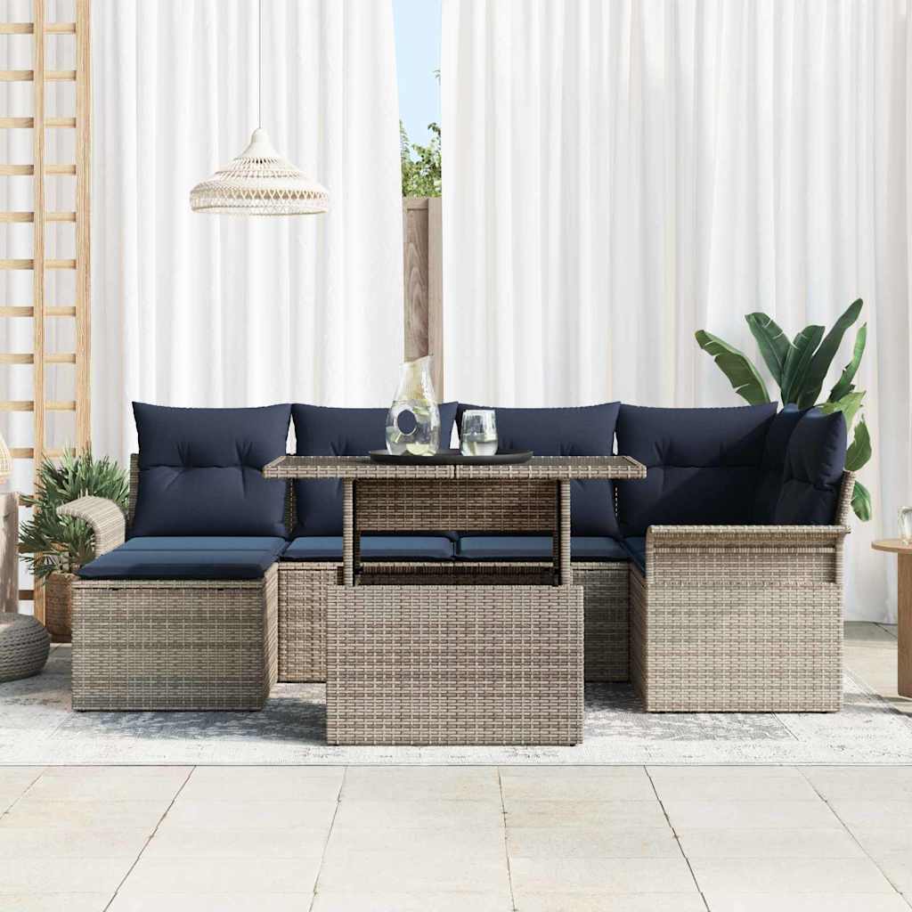 Gartensofa-set mit Kissen 7 pcs Grau Poly-Rattan