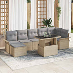 Sofa Set mit Kissen 8 pcs Beige Poly-Rattan