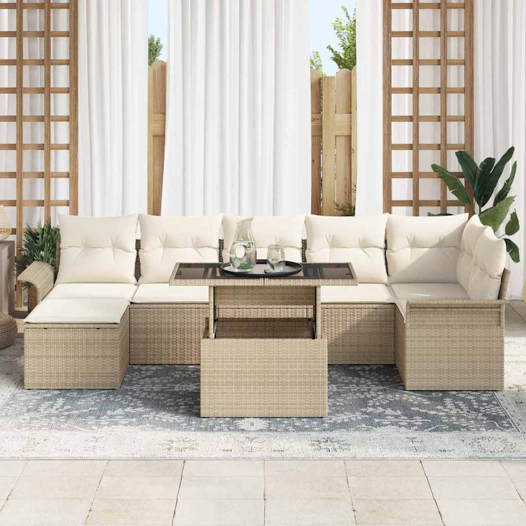Sofa Set mit Kissen 8 pcs Beige Poly-Rattan