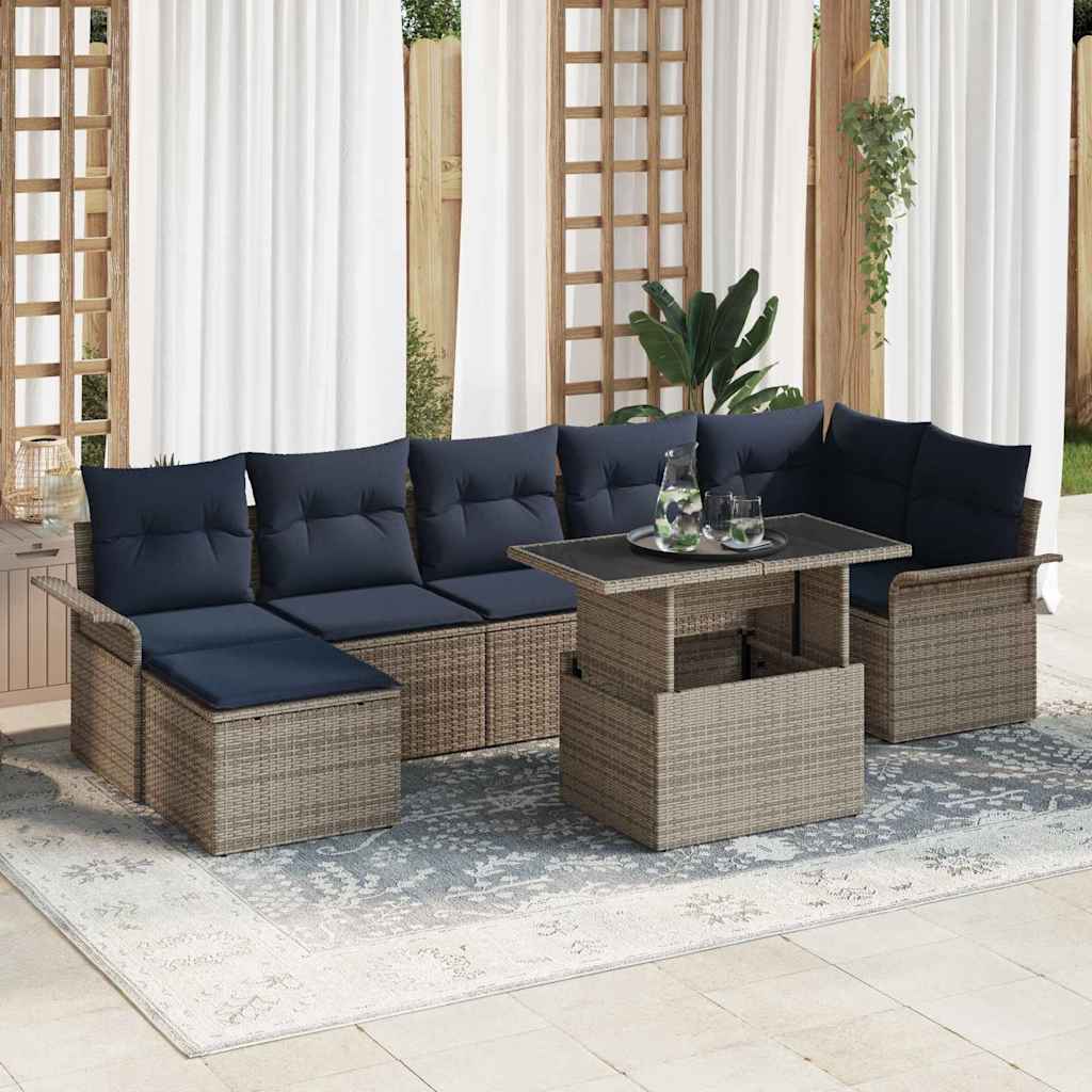 Sofa Set mit Kissen 8 pcs Grau Poly-Rattan