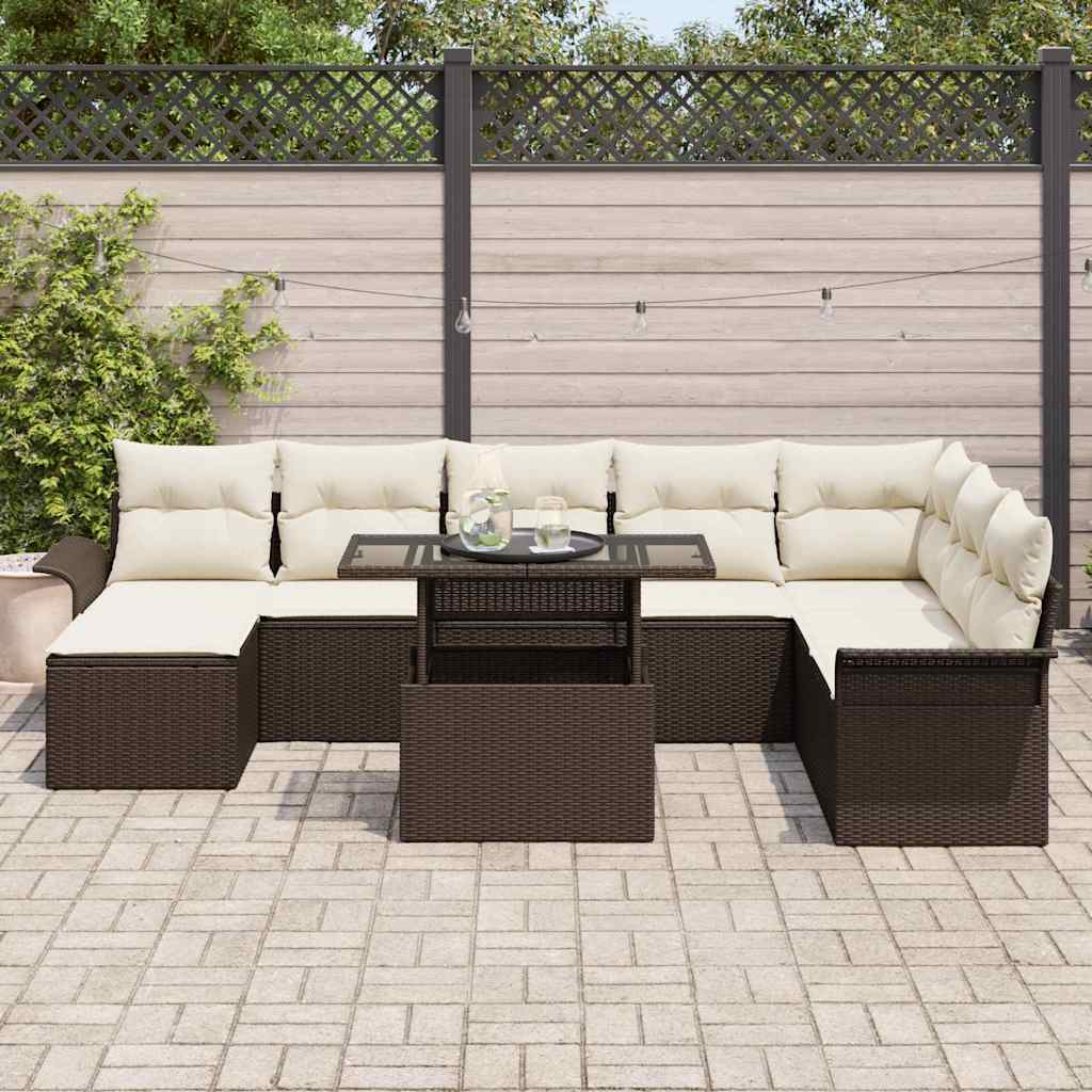 Sofa Set mit Kissen 9 pcs Braun Poly-Rattan