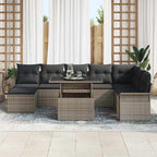 Sofa Set mit Kissen 9 pcs Grau Poly-Rattan