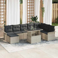 Sofa Set mit Kissen 9 pcs Hellgrau Poly-Rattan