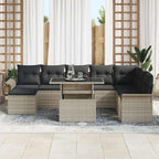 Sofa Set mit Kissen 9 pcs Hellgrau Poly-Rattan