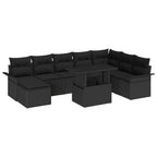 Sofa Set mit Kissen 9 pcs Schwarz Poly-Rattan