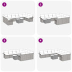 Sofa Set mit Kissen 11 pcs Grau Poly-Rattan