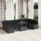 Sofa Set mit Kissen 11 pcs Schwarz Poly-Rattan