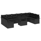 Sofa Set mit Kissen 11 pcs Schwarz Poly-Rattan