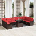 Sofa Set mit Kissen 11 pcs Braun Poly-Rattan