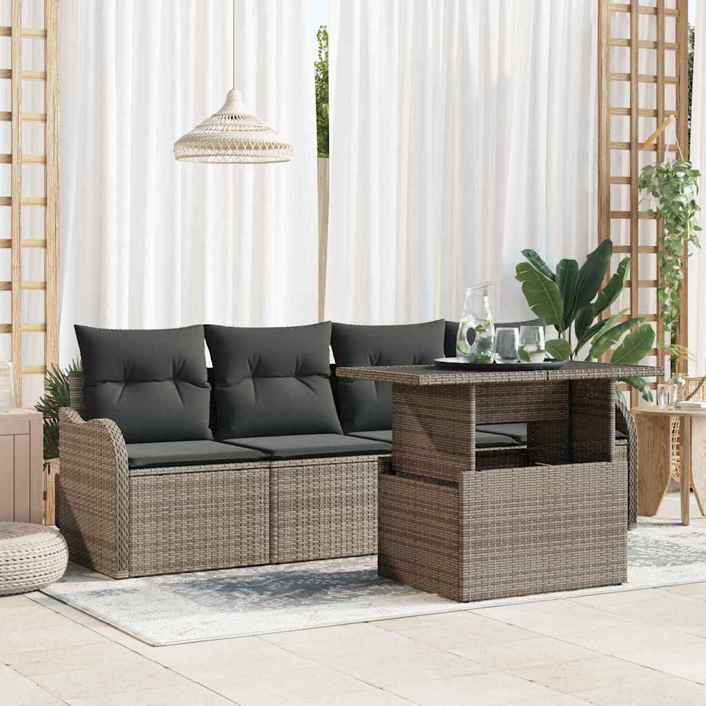 Sofa Set mit Kissen 5 pcs Grau Poly-Rattan