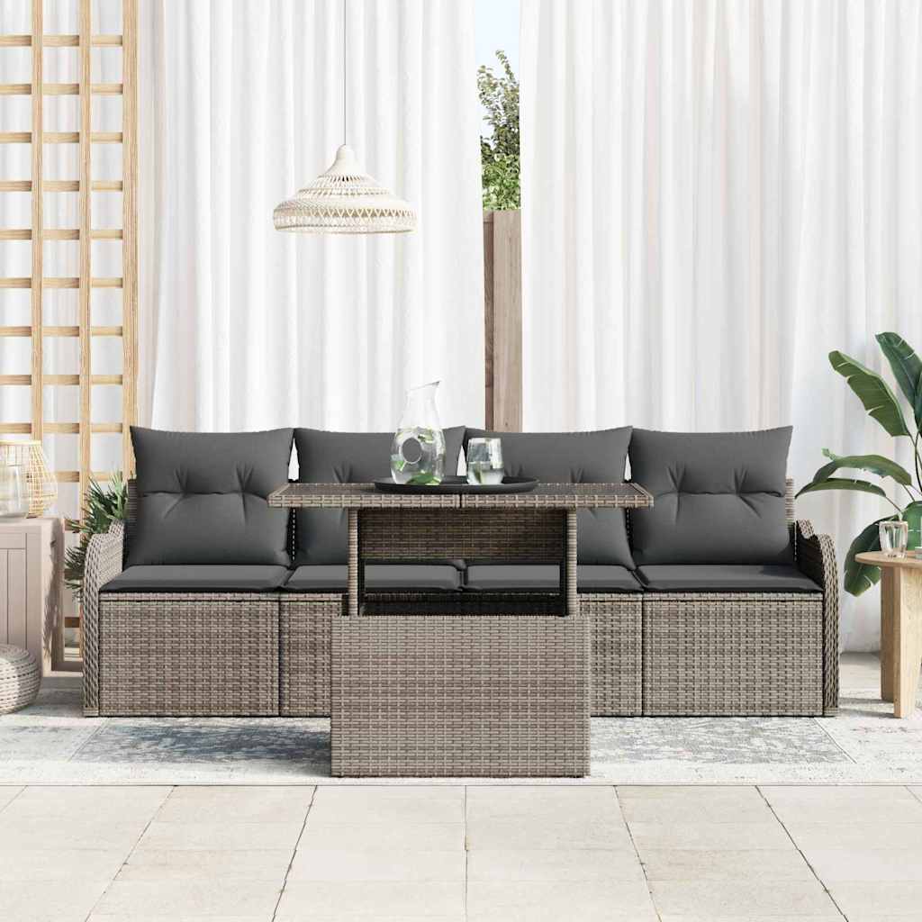 Sofa Set mit Kissen 5 pcs Grau Poly-Rattan