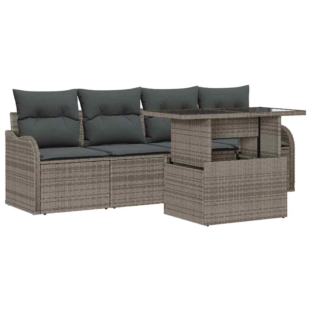 Sofa Set mit Kissen 5 pcs Grau Poly-Rattan