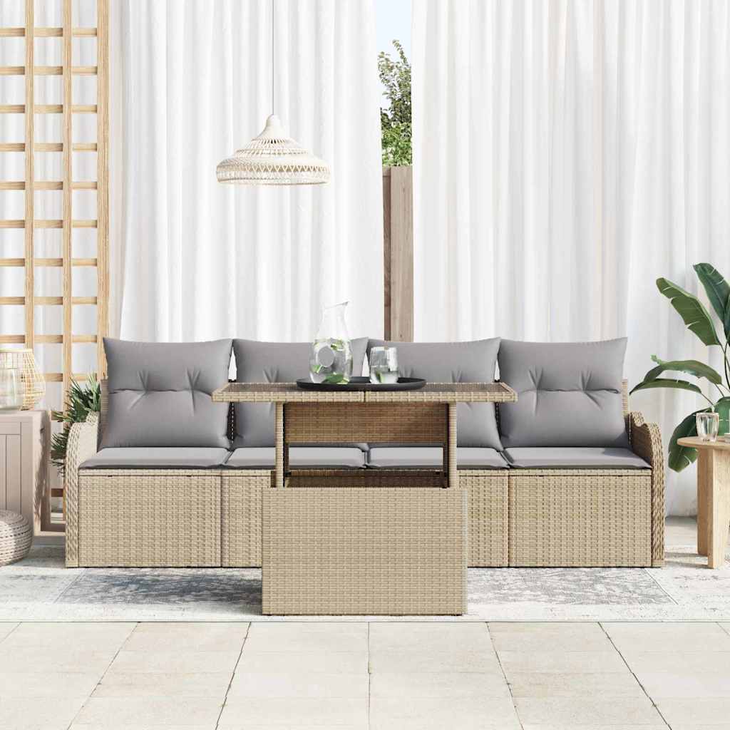 Sofa Set mit Kissen 5 pcs Beige Poly-Rattan