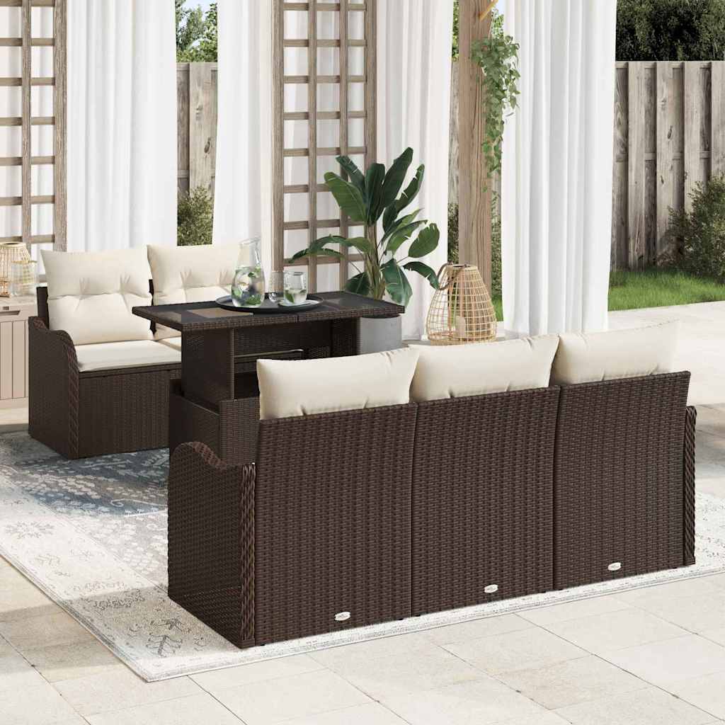 Gartensofa-set mit Kissen 6 pcs Braun Poly-Rattan