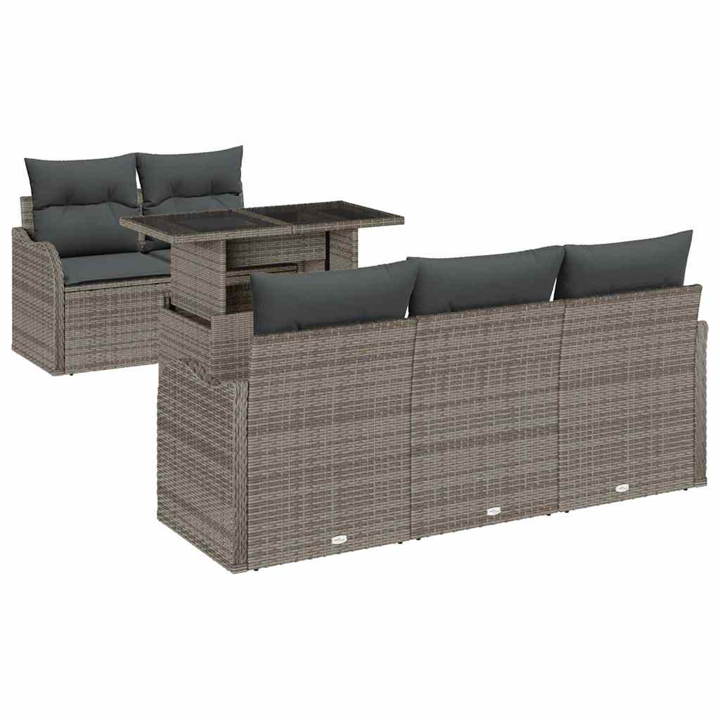 Gartensofa-set mit Kissen 6 pcs Grau Poly-Rattan