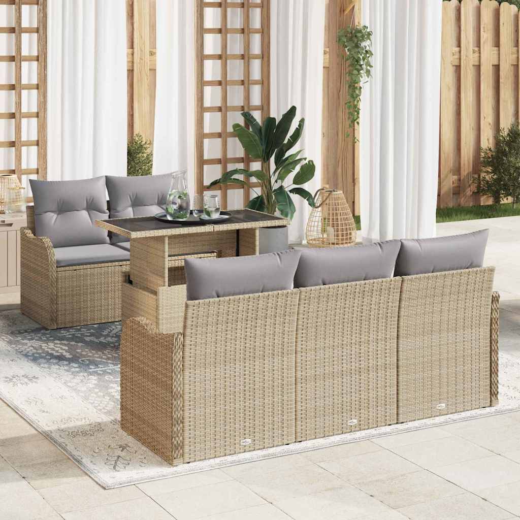 Gartensofa-set mit Kissen 6 pcs Beige Poly-Rattan