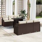 Gartensofa-set mit Kissen 7 pcs Braun und Creme Poly-Rattan