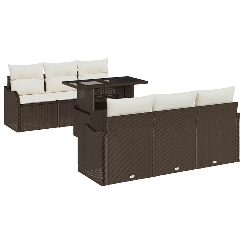 Gartensofa-set mit Kissen 7 pcs Braun und Creme Poly-Rattan