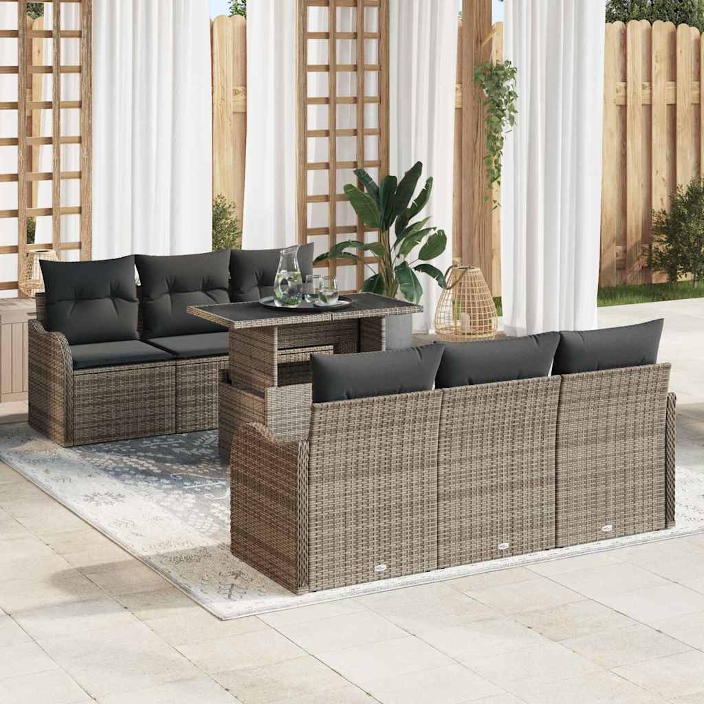 Gartensofa-set mit Kissen 7 pcs Grau Poly-Rattan