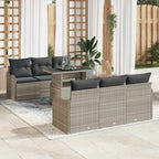 Gartensofa-set mit Kissen 7 pcs Hellgrau Poly-Rattan
