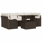 Gartensofa-set mit Kissen 7 pcs Braun und Creme Poly-Rattan