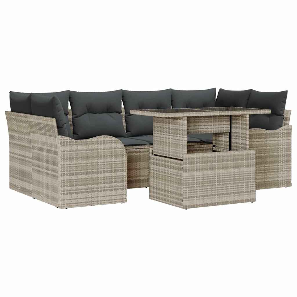 Gartensofa-set mit Kissen 7 pcs Hellgrau und Grau Poly-Rattan