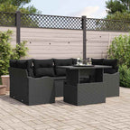 Gartensofa-set mit Kissen 7 pcs Schwarz Poly-Rattan