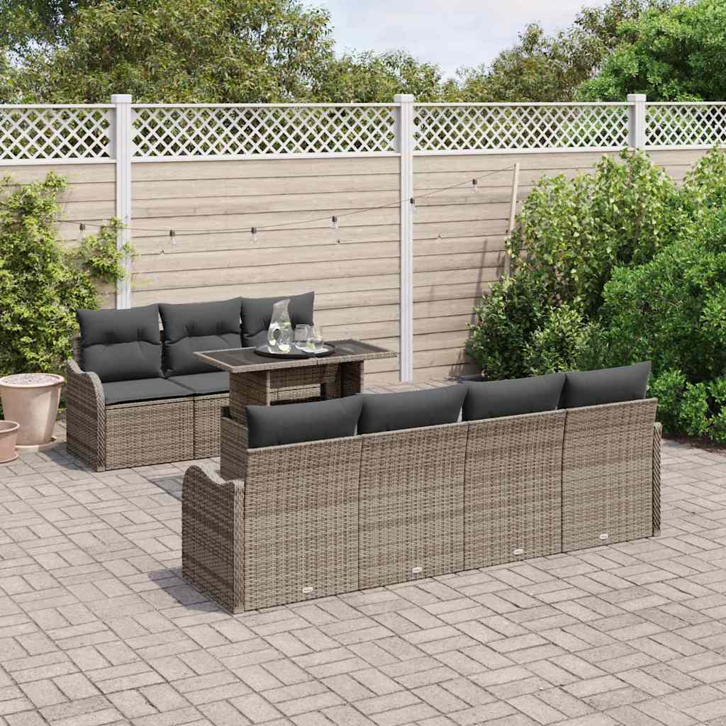 Gartensofa-set mit Kissen 8 pcs Grau Poly-Rattan