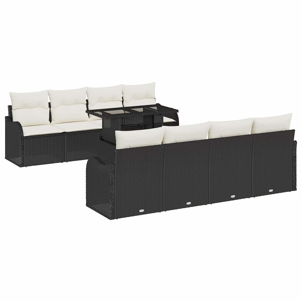 Gartensofa-set mit Kissen 7 pcs Schwarz Poly-Rattan