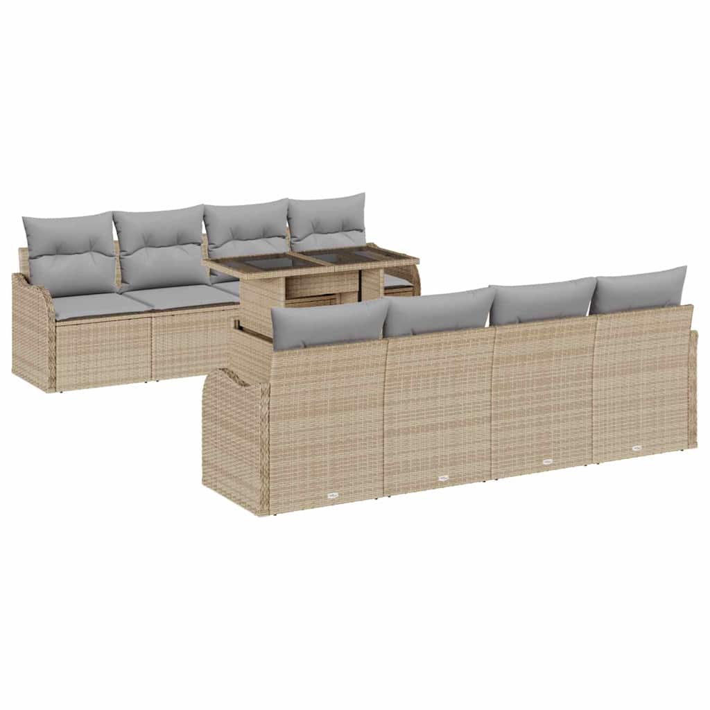 Gartensofa-set mit Kissen 7 pcs Beige und Grau Poly-Rattan