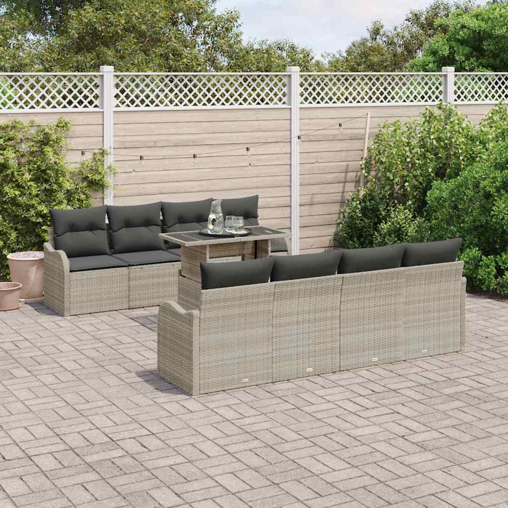 Gartensofa-set mit Kissen 7 pcs Hellgrau Poly-Rattan