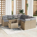 Gartensofa-set mit Kissen 9 pcs Beige Poly-Rattan