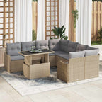 Gartensofa-set mit Kissen 9 pcs Beige Poly-Rattan