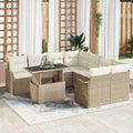Gartensofa-set mit Kissen 9 pcs Beige Poly-Rattan