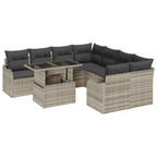 Gartensofa-set mit Kissen 9 pcs Hellgrau Poly-Rattan