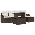 Sitzgruppe für den Outdoor mit Kissen 6 pcs Braun Poly Rattan