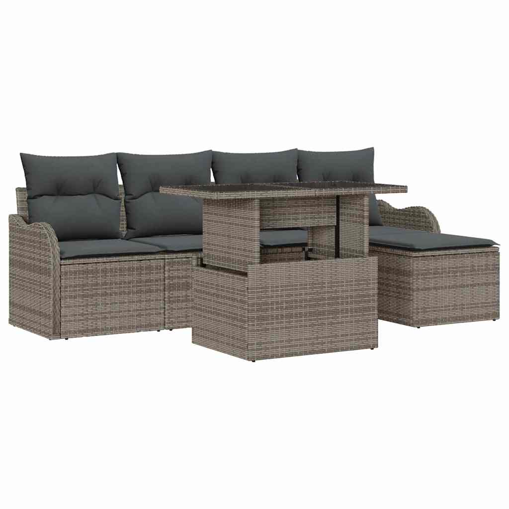 Sitzgruppe für den Outdoor mit Kissen 6 pcs Grau Poly Rattan