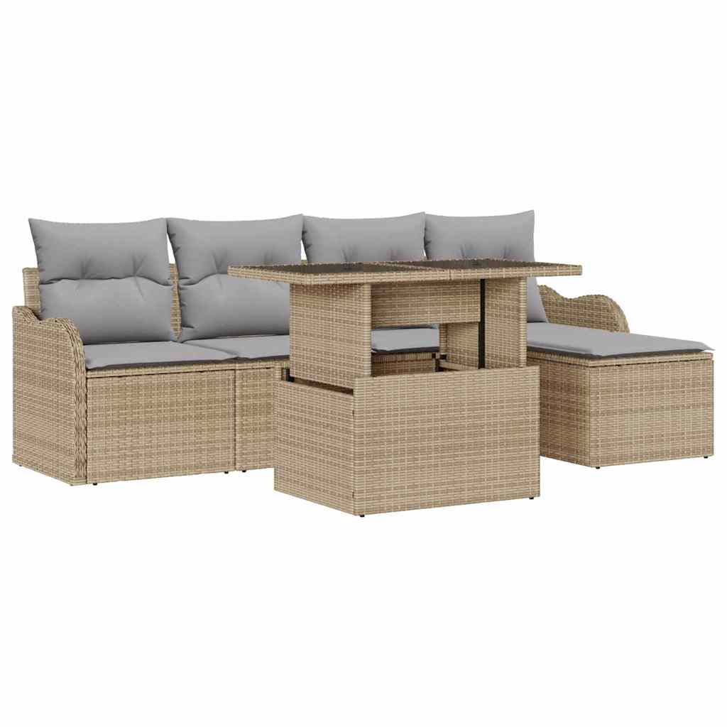 Sitzgruppe für den Outdoor mit Kissen 6 pcs Beige Poly Rattan