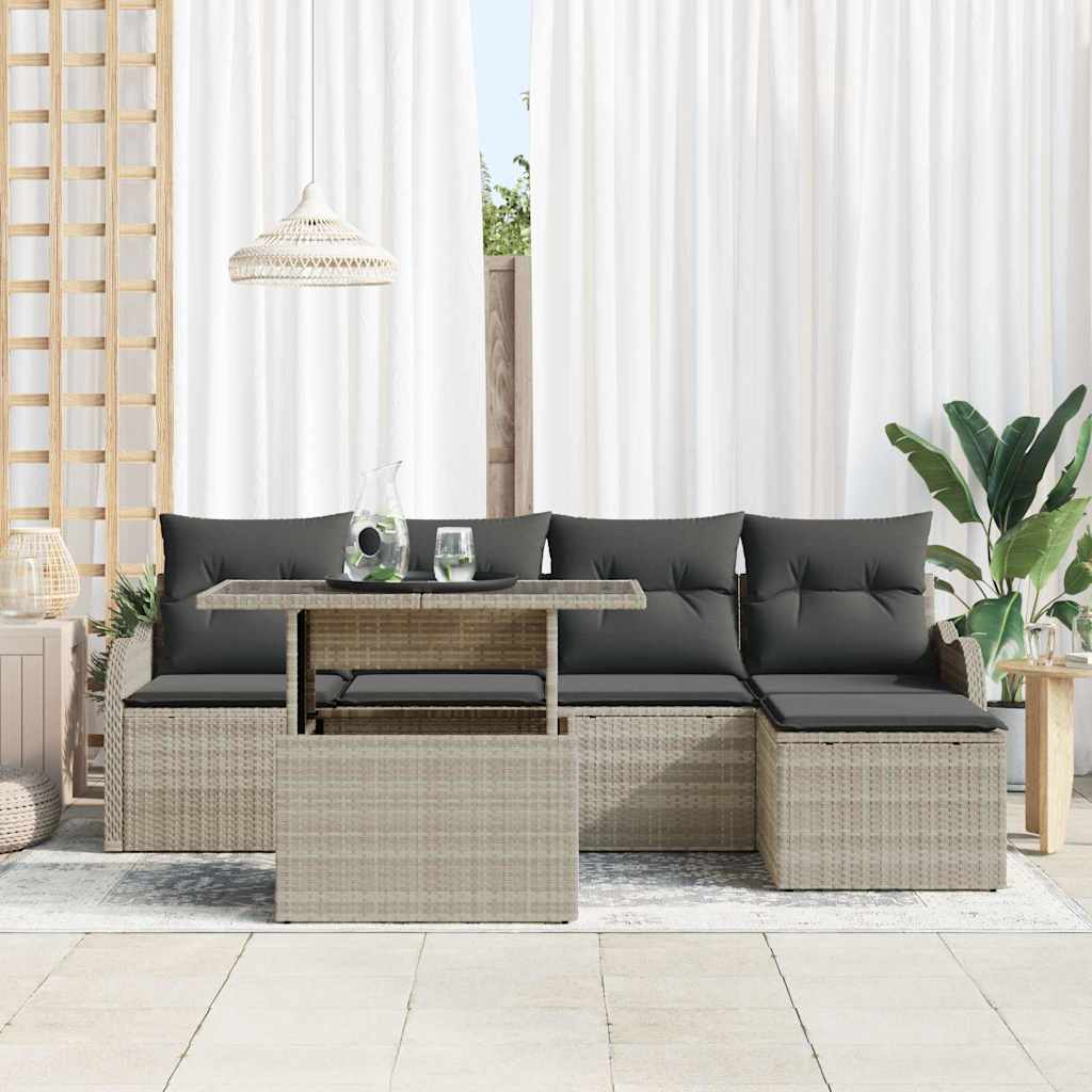 Sitzgruppe für den Outdoor 6 pcs Hellgrau Poly Rattan
