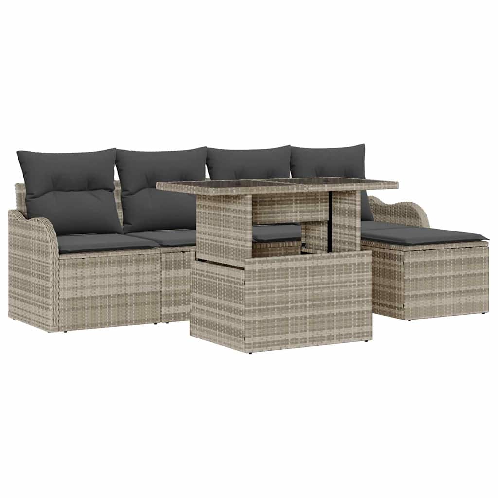Sitzgruppe für den Outdoor 6 pcs Hellgrau Poly Rattan