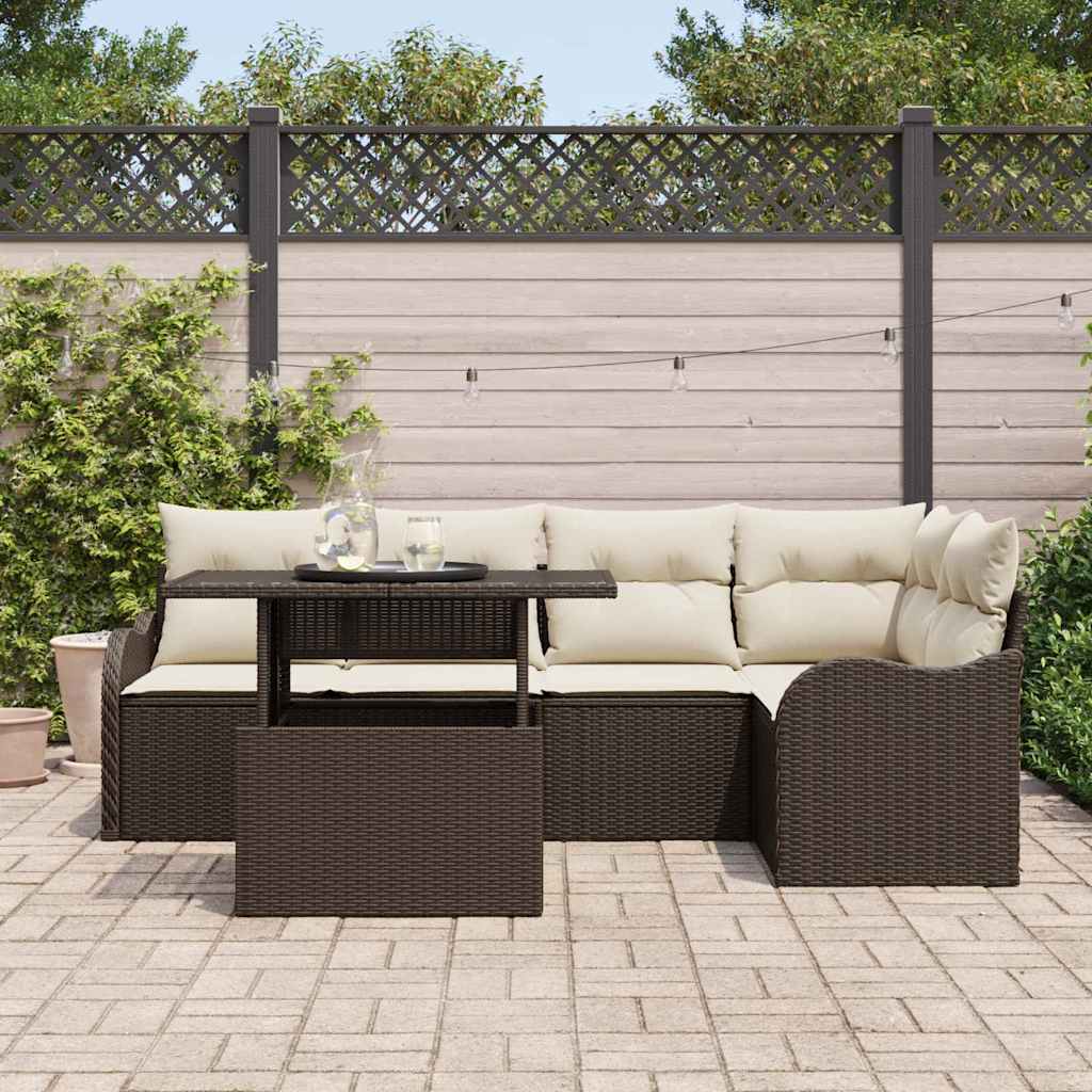 Essgruppe mit Kissen 6 pcs Braun Poly Rattan