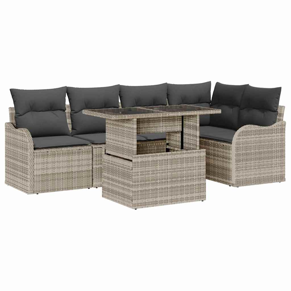 Essgruppe mit Kissen 6 pcs Hellgrau Poly Rattan