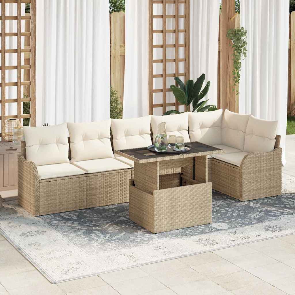 Sofa Set mit Kissen 7 pcs Beige Poly Rattan