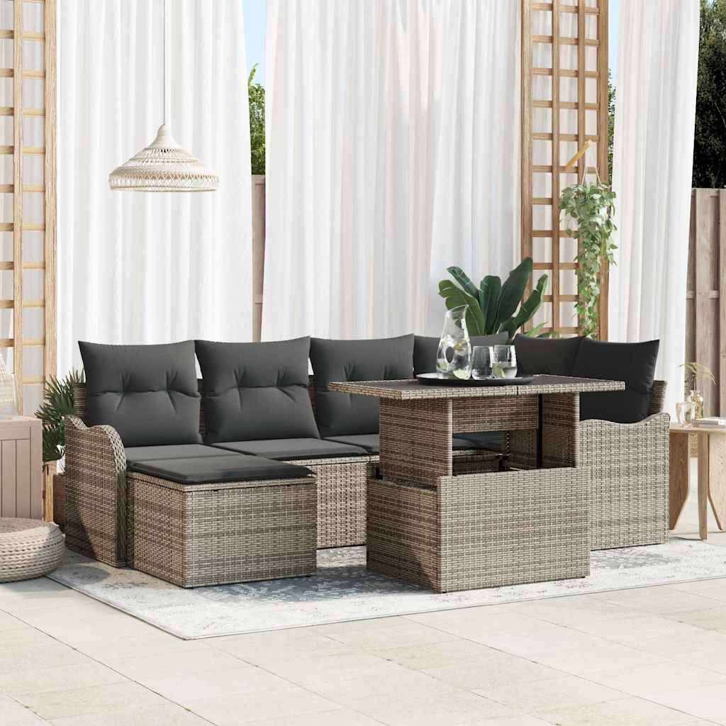 Garten-Sofa-Set mit Kissen 7 pcs Grau Poly Rattan