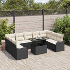 Garten-Sofa-Set mit Kissen 10 pcs Schwarz Poly Rattan