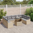 Garten-Sofa-Set mit Kissen 10 pcs Beige Poly Rattan